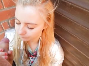 Оксана присела на корточки и отсосала прямо на улице